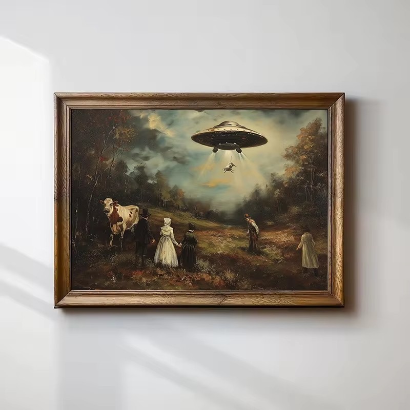Victory Home Decor - Vintage Surreal Funny Victorian UFO Landscape