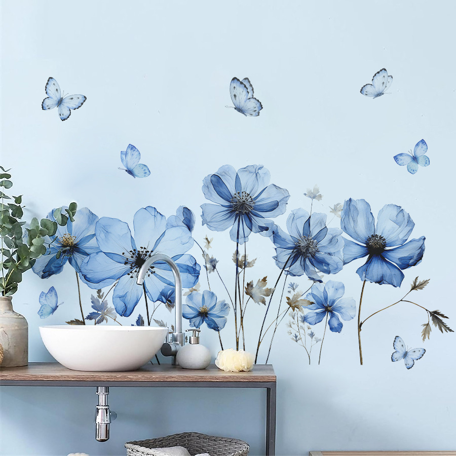 Fresh Blue Butterfly & Flower  - Home Decor Vinyl Flooring 评论和价格