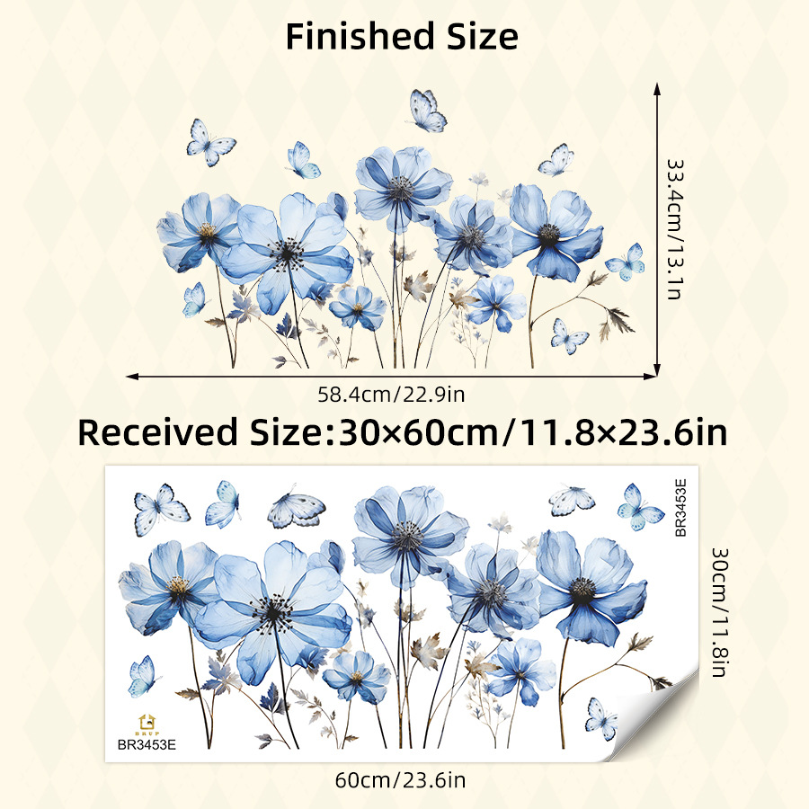 Fresh Blue Butterfly & Flower  - Home Decor Vinyl Flooring 评论和价格