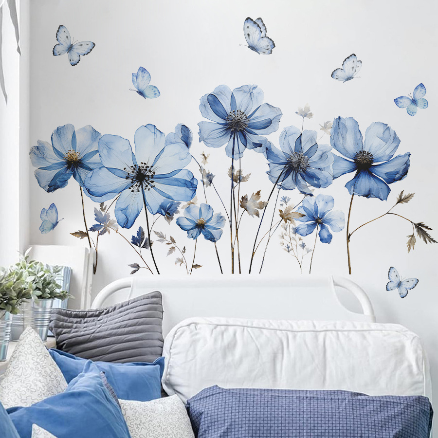 Fresh Blue Butterfly & Flower  - Home Decor Vinyl Flooring 评论和价格