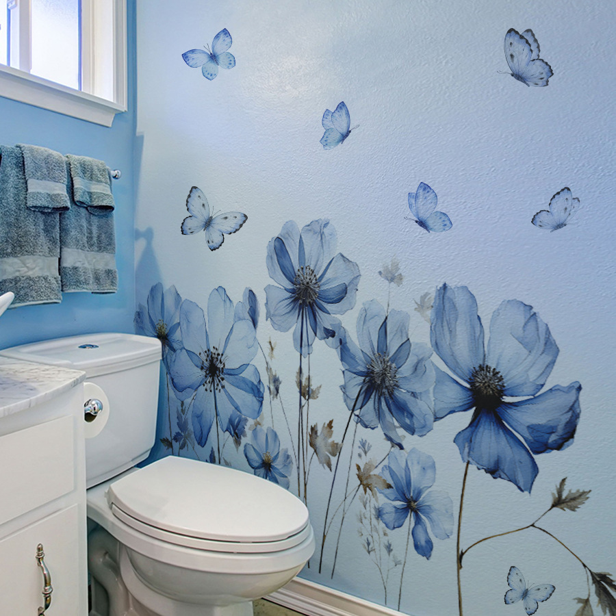 Fresh Blue Butterfly & Flower  - Home Decor Vinyl Flooring 评论和价格